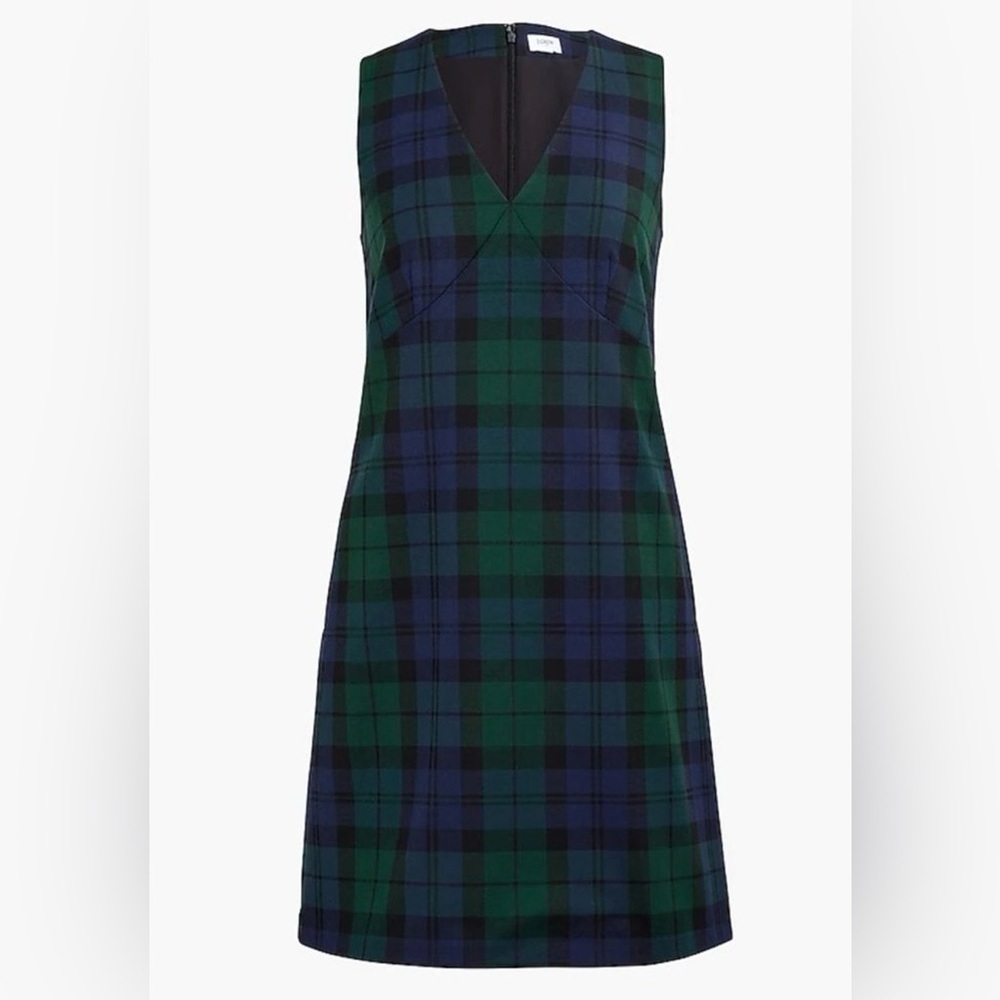J. Crew Green and Navy Tartan V-Neck Mini Dress